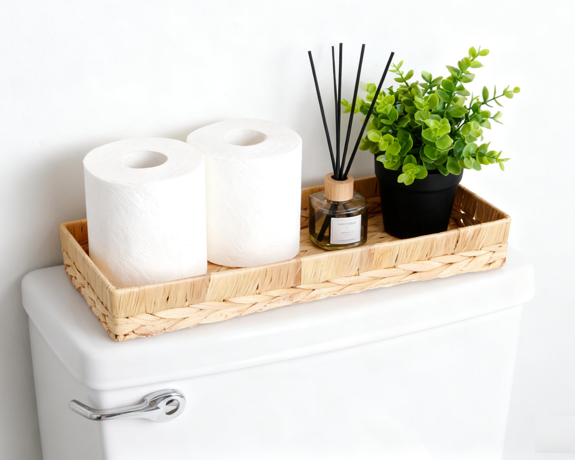 PENGARO Water Hyacinth Bathroom Tray – Woven Wicker Toilet Tank Basket