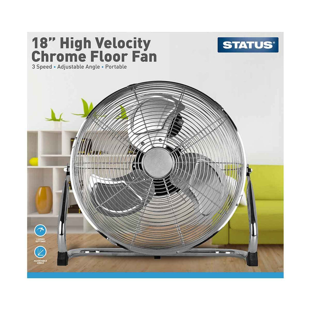 Status 18 Inch High Velocity Floor Fan | 3 Speed Portable Chrome Fan