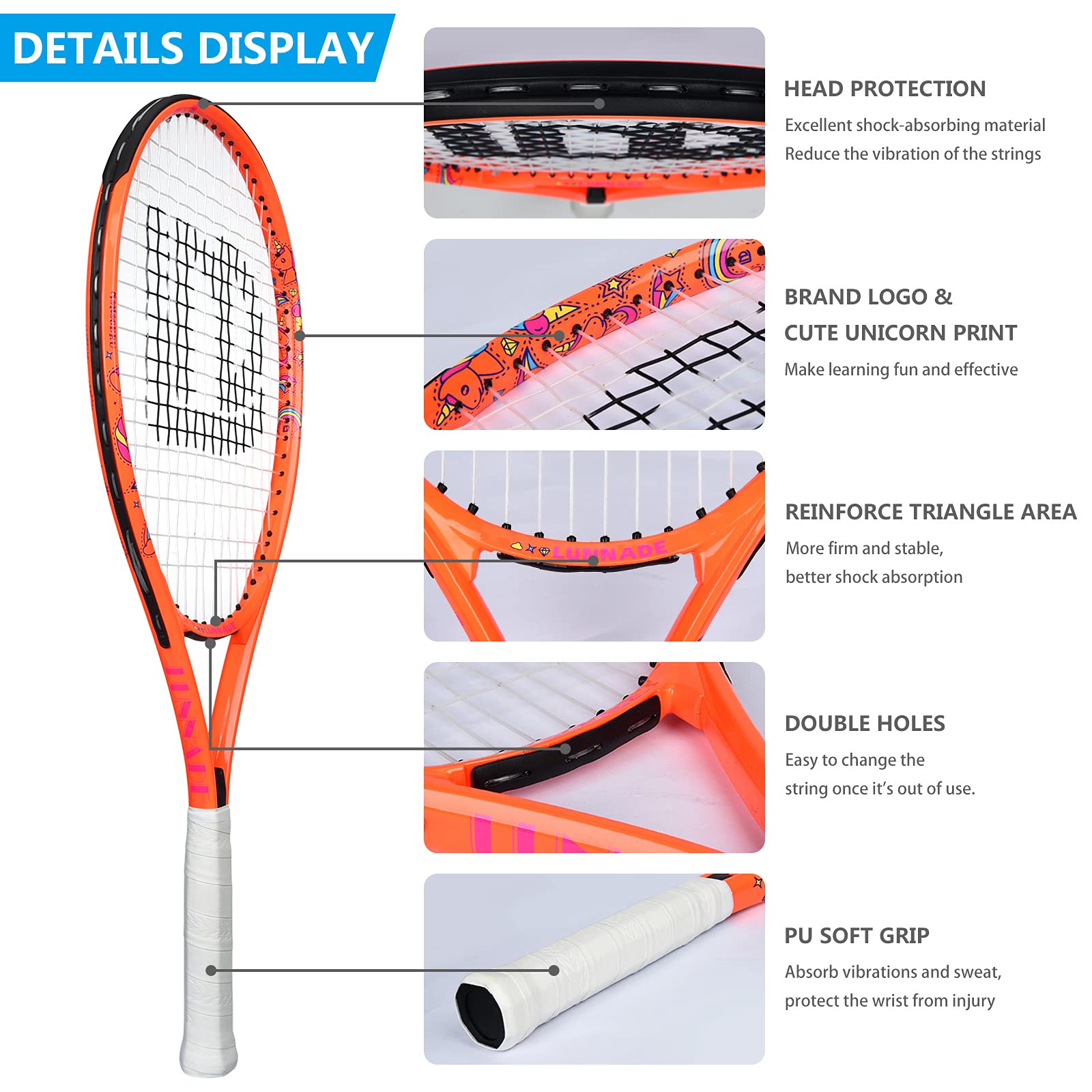 LUNNADE Kids Tennis Racket | Junior Youth Racquet with Cover, 19-25 Inch