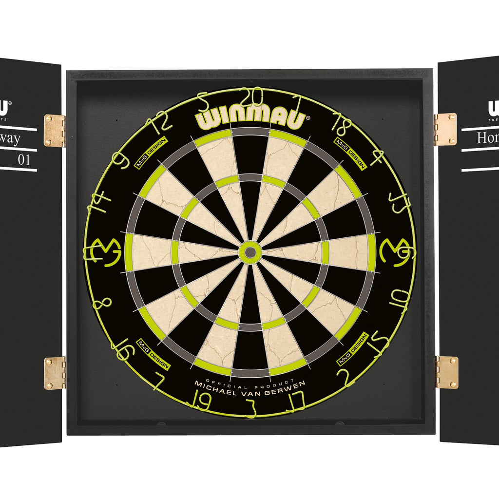 WINMAU Michael van Gerwen MvG Dartboard Cabinet Set | 2 Sets of Darts
