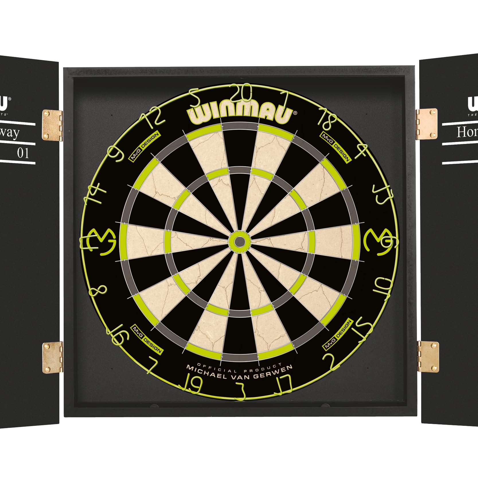 WINMAU Michael van Gerwen MvG Dartboard Cabinet Set | 2 Sets of Darts