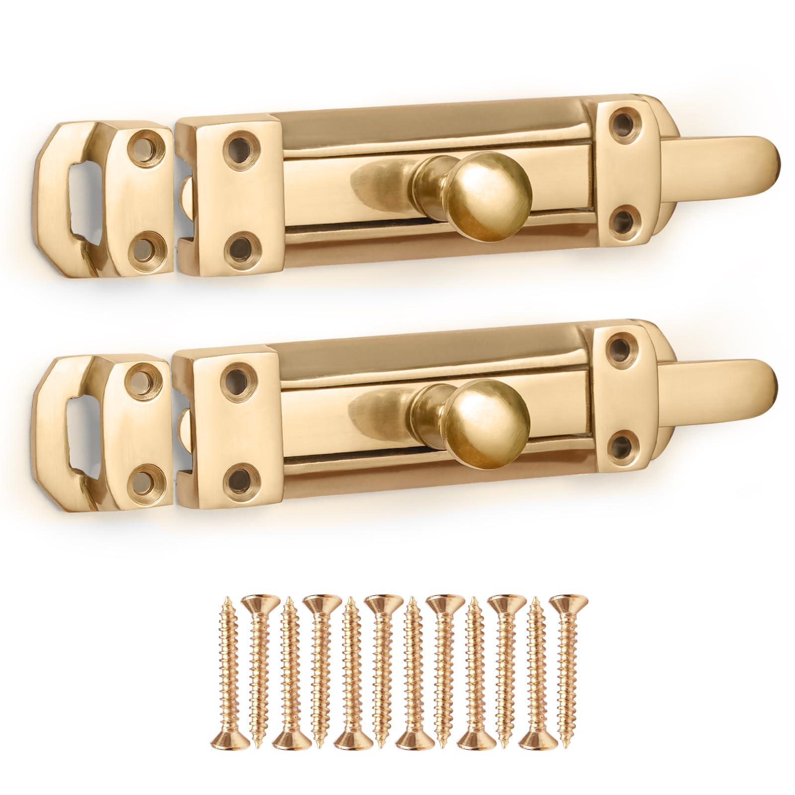 ZAVIA Brass Sliding Door Bolt Lock | 4-inch Surface Mounted Latch (2 Pack)