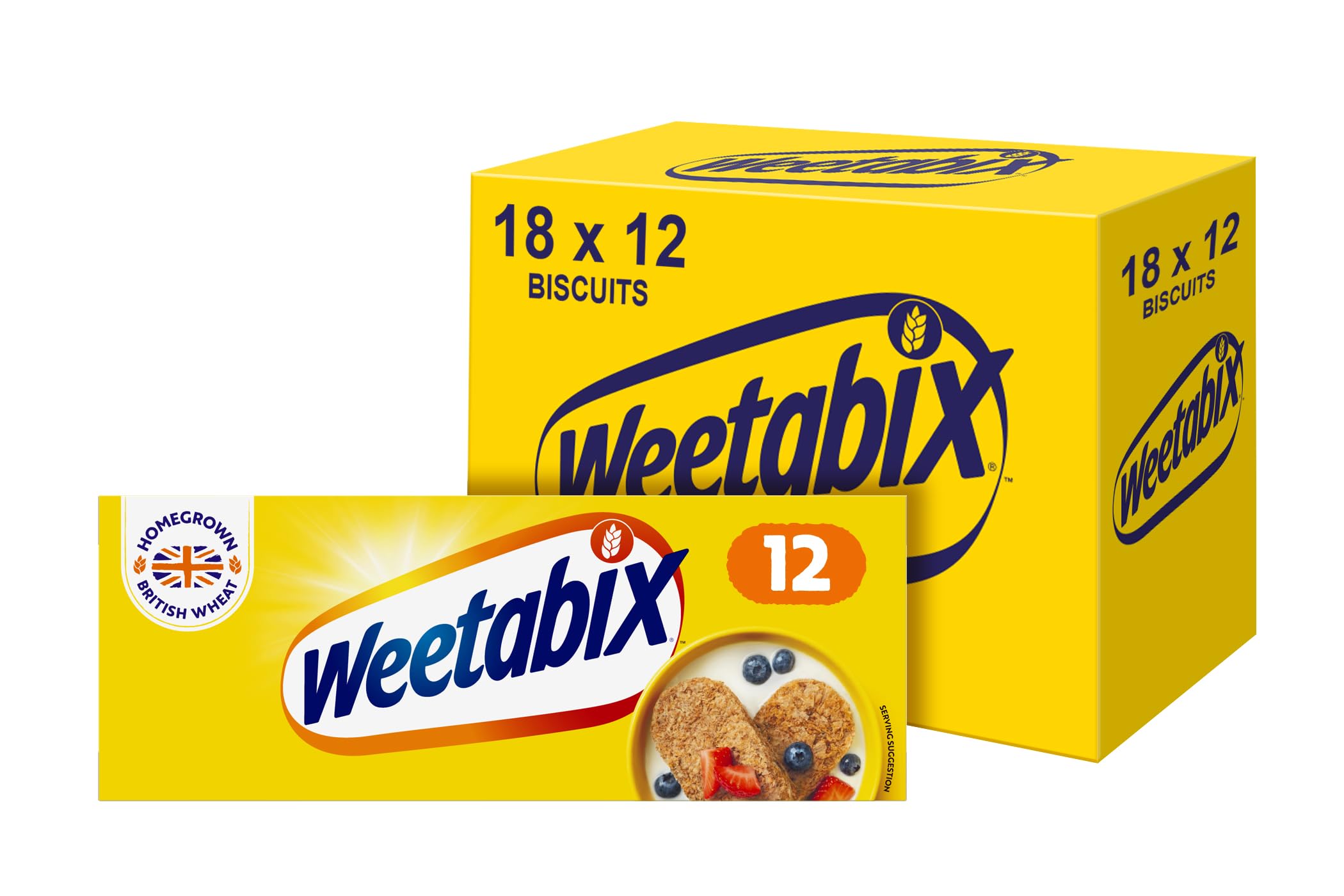 Weetabix Wholegrain Wheat Cereal Biscuits – High Fibre (12 Pack, 215g)