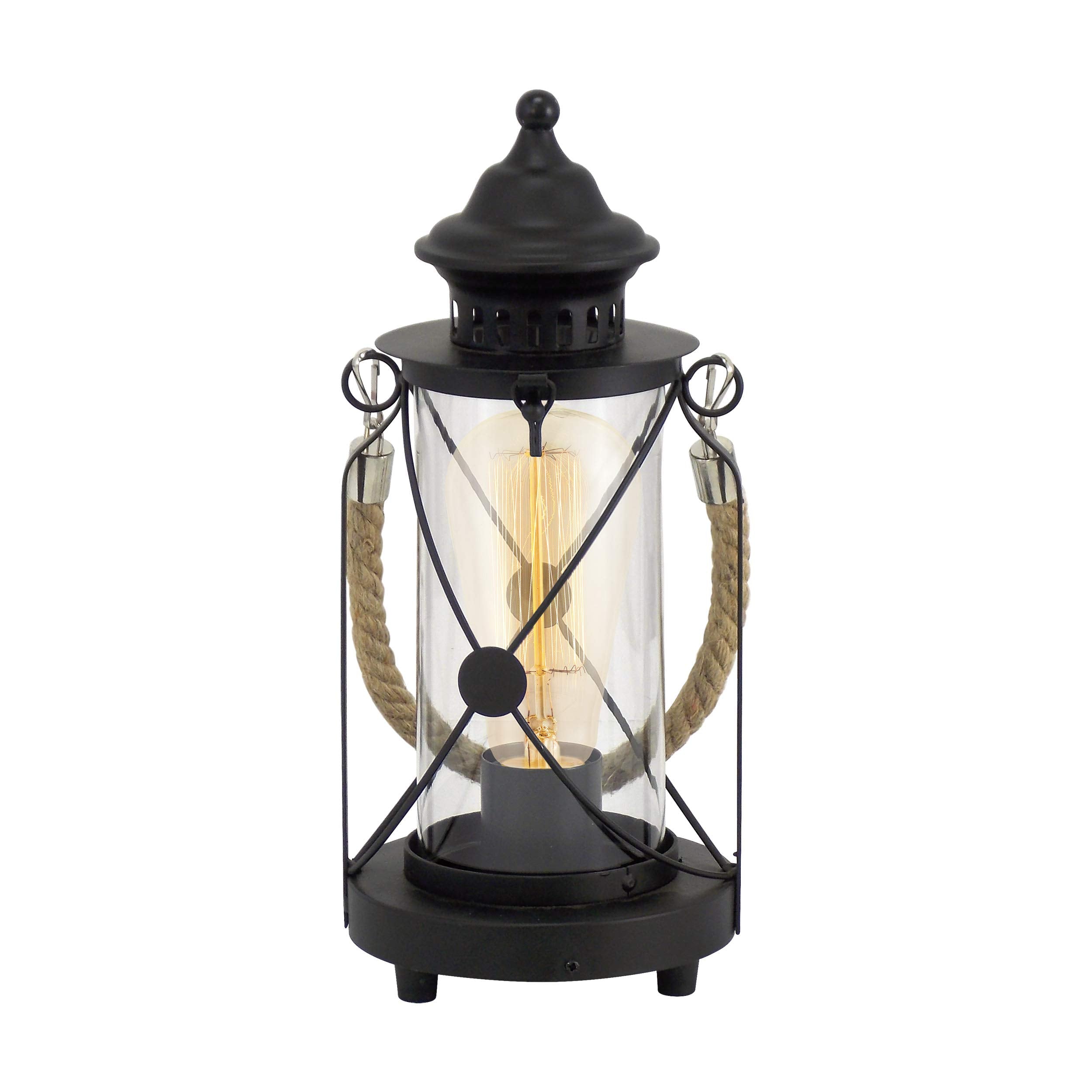 Eglo Bradford Vintage Lantern Table Lamp – Black Steel & Clear Glass
