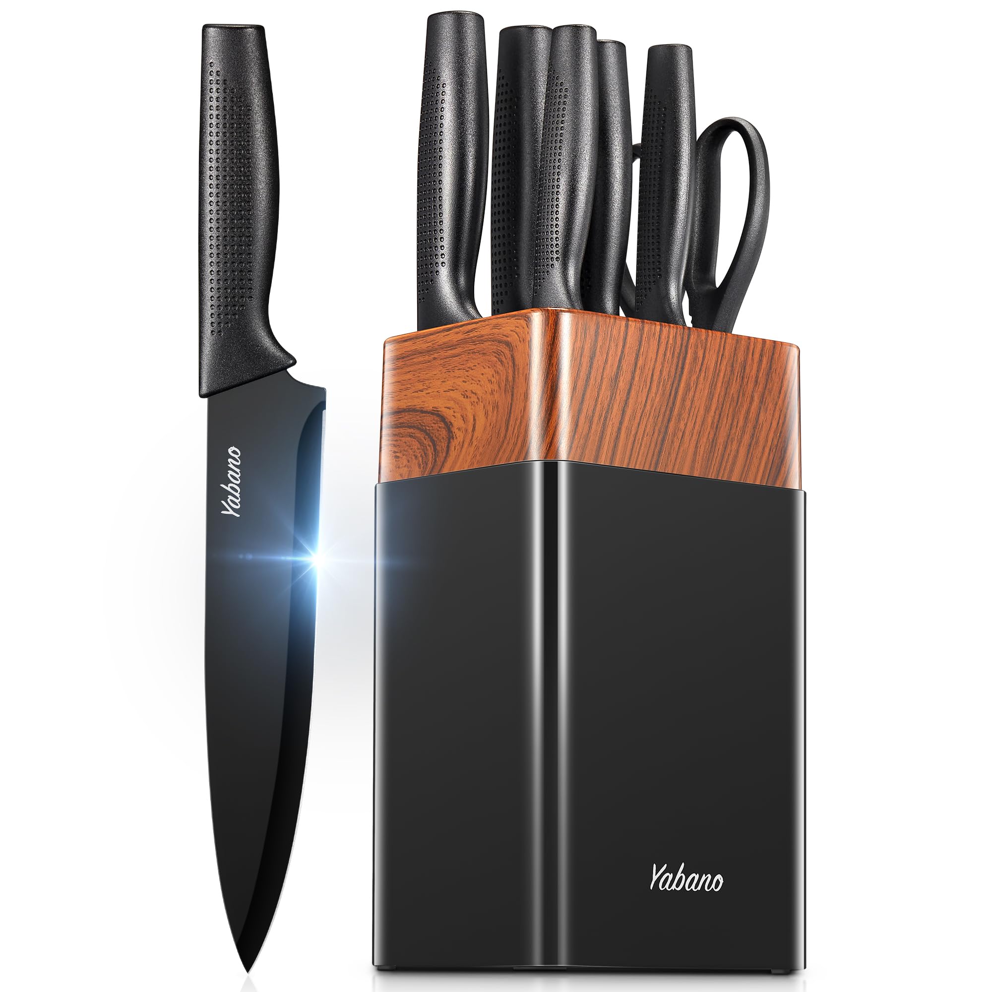 7-Piece Kitchen Knife Set with Block and Built-in Sharpener