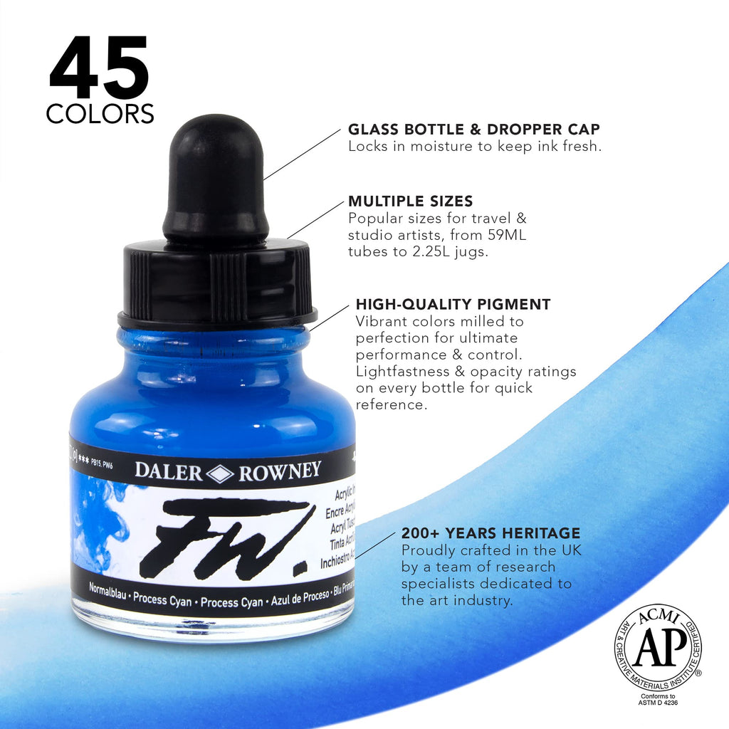 Daler-Rowney FW Acrylic Ink Primary Set | 6 x 29.5ml & Mixed Media Marker
