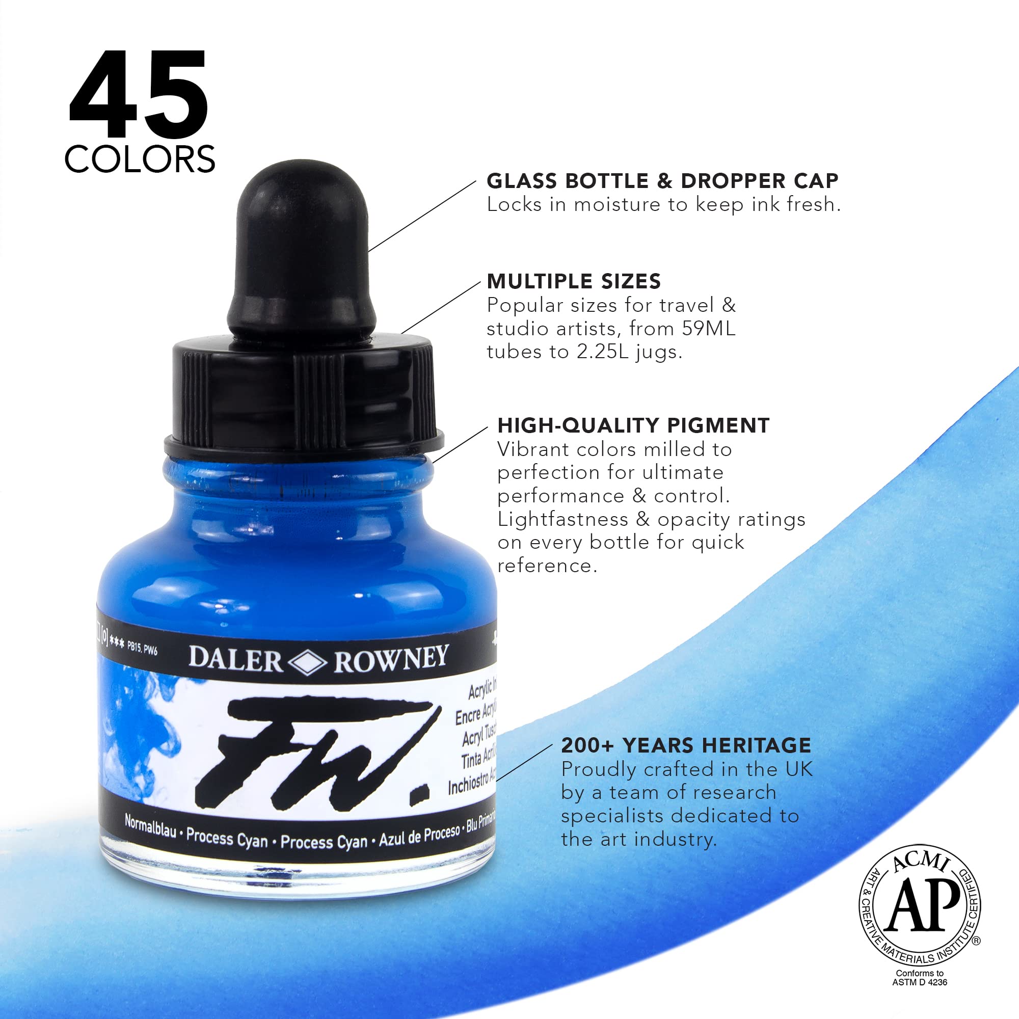 Daler-Rowney FW Acrylic Ink Primary Set | 6 x 29.5ml & Mixed Media Marker