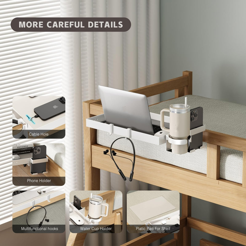 Magheo Bedside Shelf Metal, Clip-On Bunk Bed Shelf for Top Bunk, Heavy Duty Bed Side Table Tray for College Dorm Room Essential - image 2