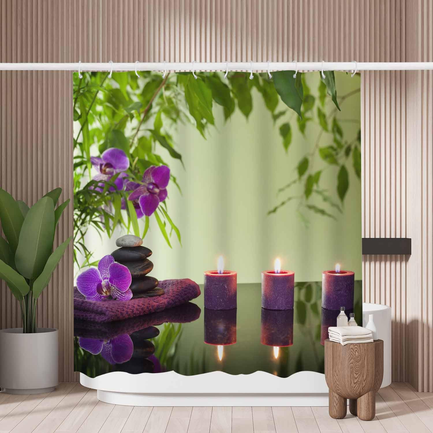 Jolof Store Purple Candles & Orchids Shower Curtain – Mold Resistant 180x180cm
