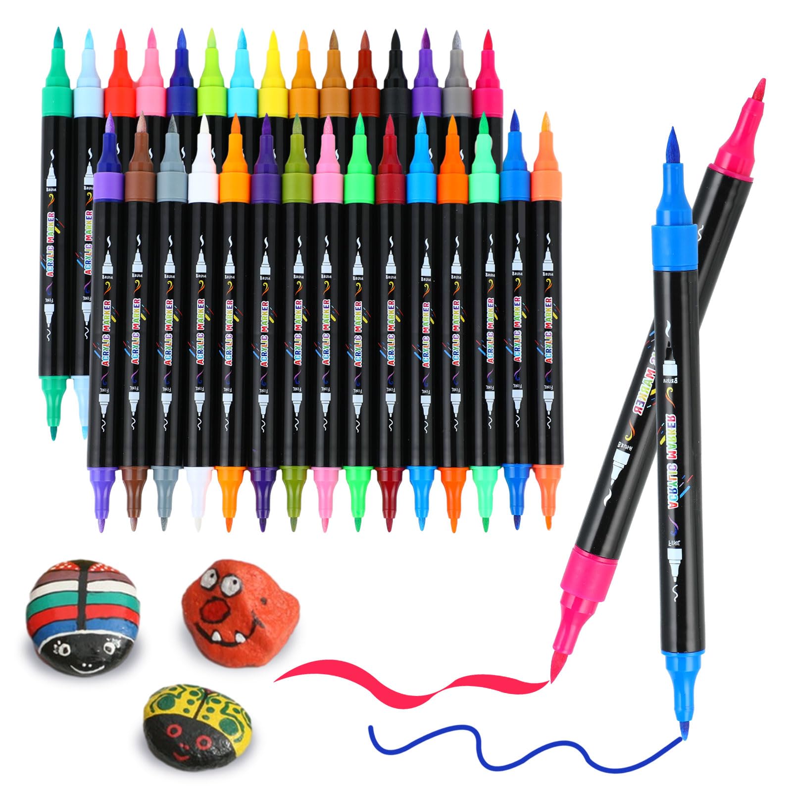 30 Colors Dual Tip Acrylic Paint Pens for Rock Painting