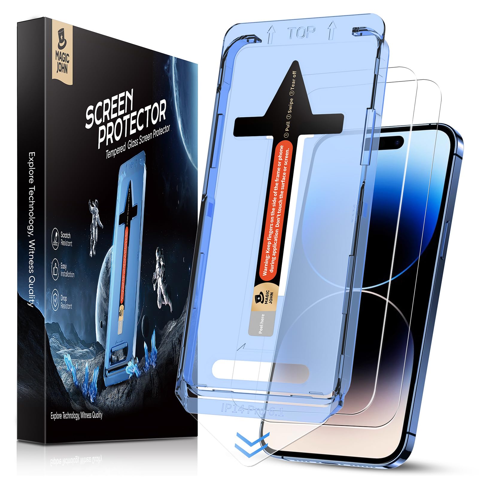 Magic John iPhone 14 Pro Screen Protector – 2 Pack Tempered Glass