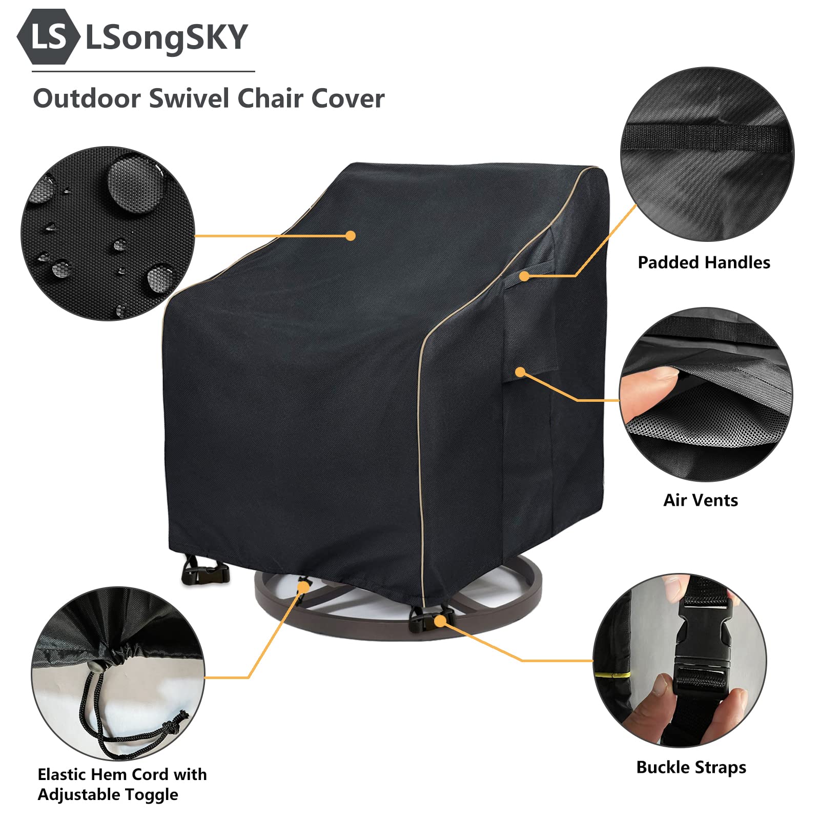 LSongSKY Waterproof Swivel Patio Lounge Chair Covers, 2 Pack – 600D Oxford