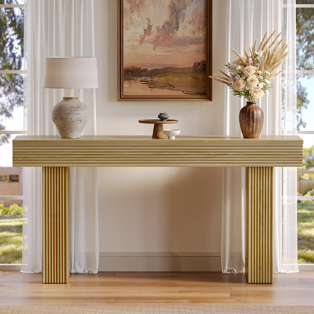 Bestier 63” Console Table, Wood Entryway Table for Living Room Hallway, Oak - image 5