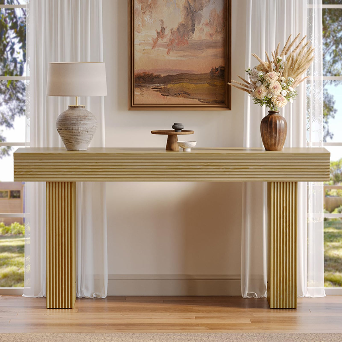 Bestier 63” Console Table, Wood Entryway Table for Living Room Hallway, Oak - image 5