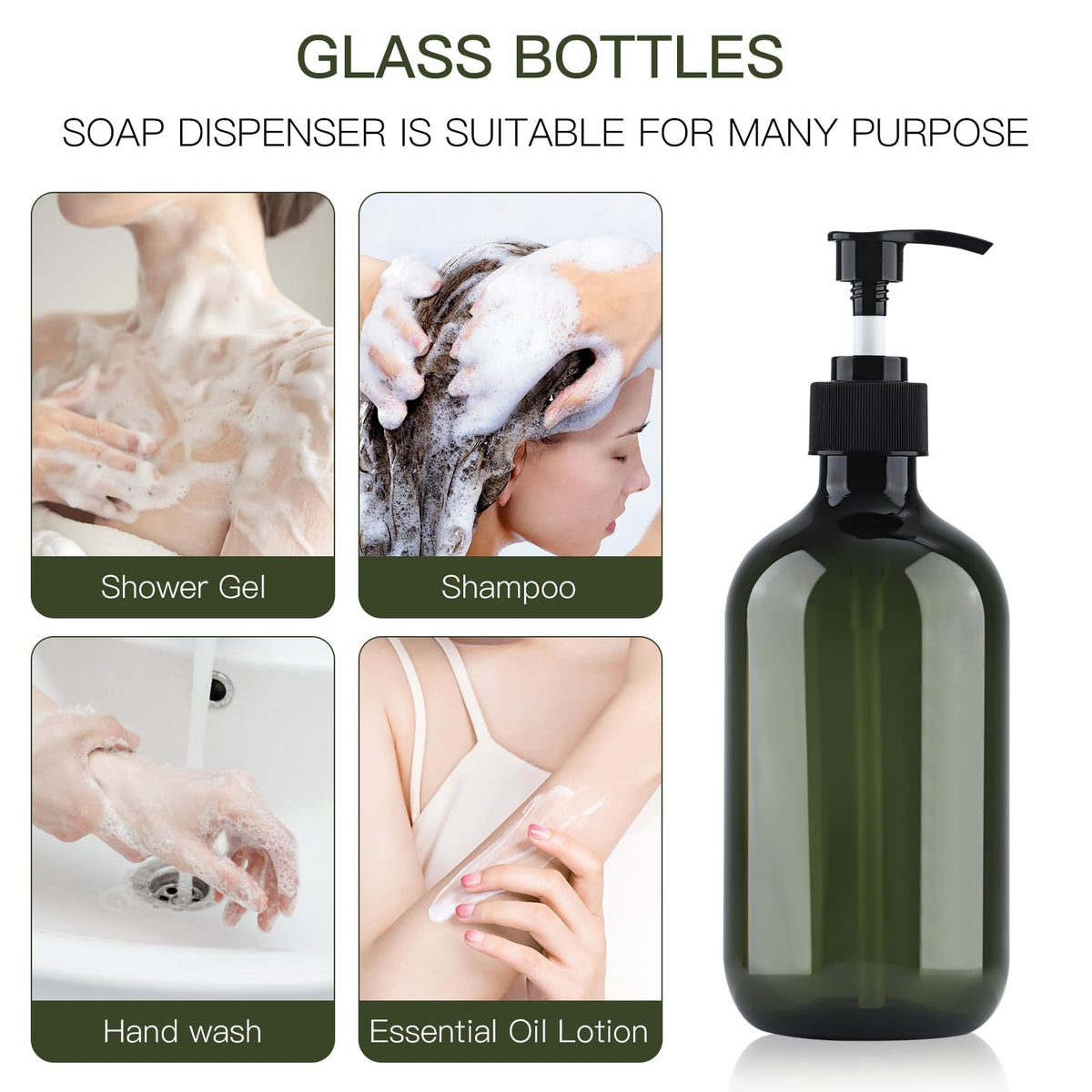 Soap Dispenser with Pump, 2 Pack Empty Refillable Pump Bottle Dispensers 500ml Bathroom Liquid Hand Dish Soap Dispenser Bottles Containers Plastic - image 4