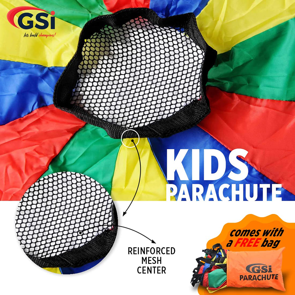 GSi Kids Play Parachute – 24 Feet Rainbow Polyester Toy with Handles