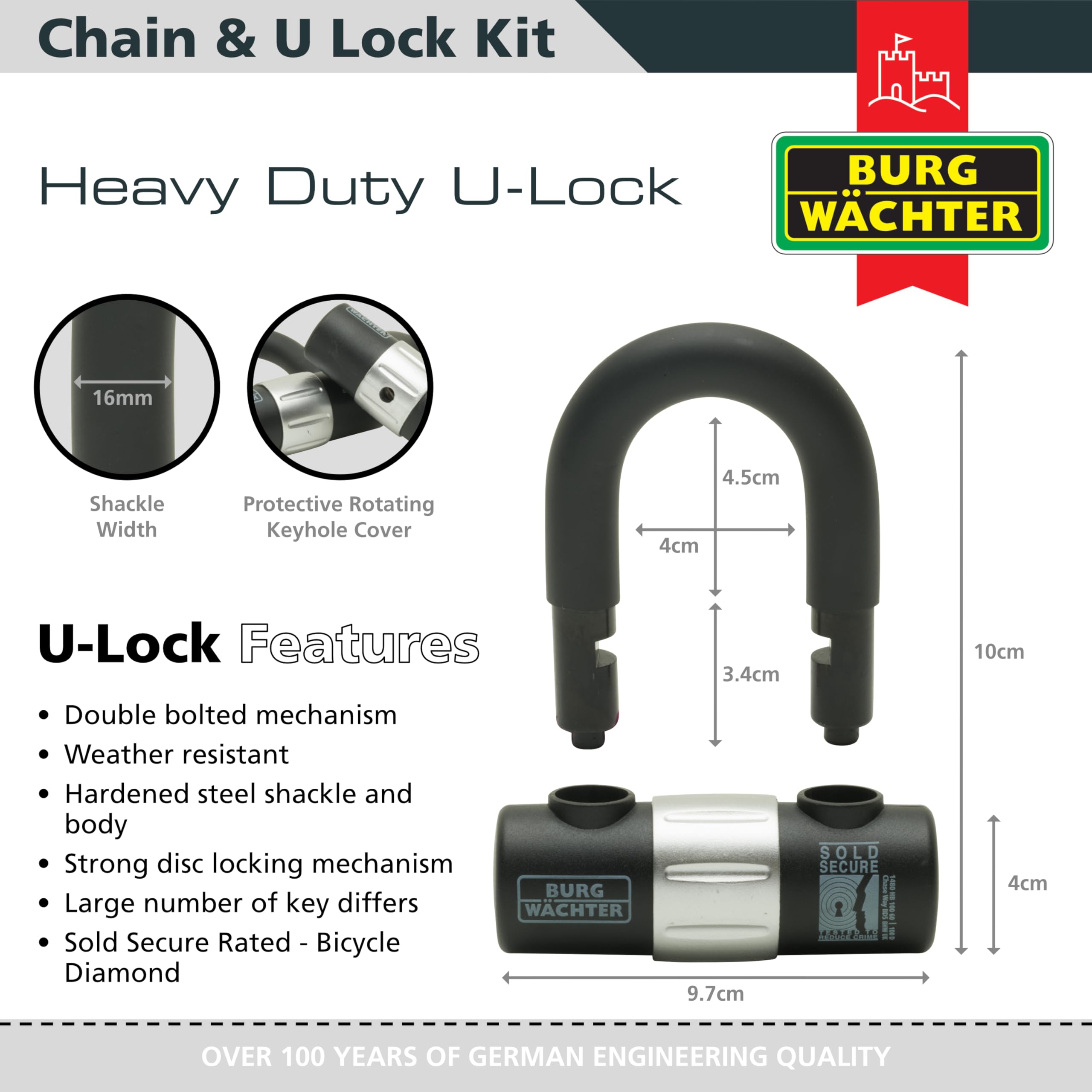 Burg-Wächter 10mm Keyed Alike Twin Pack | Security Chain & Ground Anchor