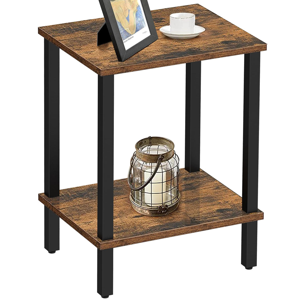 TUTOTAK Side Table, Bedside Table, Night stand, 2-Tier Storage Shelf, End Table for Small Space, Living Room, Bed Room, Brown TB01BB034EU - image 3