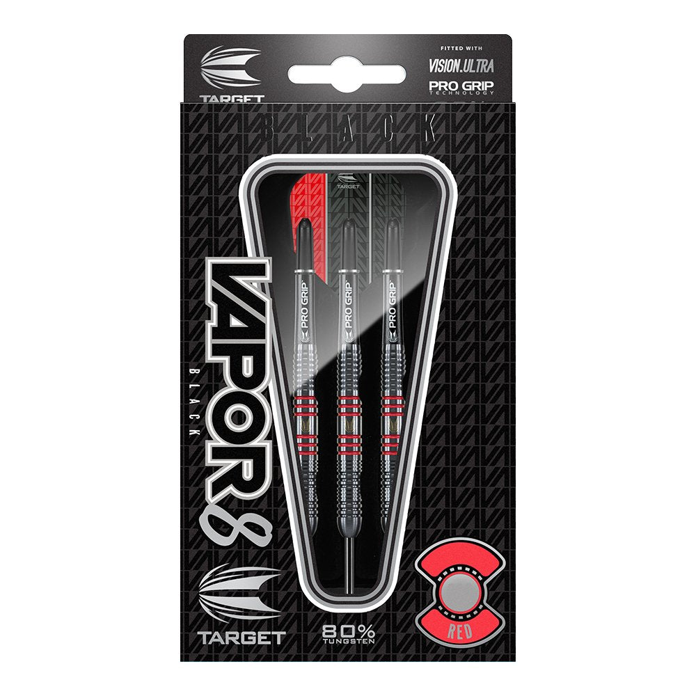 Target Darts Vapor 8 Black 80% Tungsten Steel Tip Darts Set – 23g Red