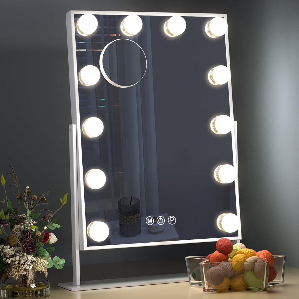 Hansong Hollywood Vanity Mirror with 12 Dimmable LED Bulbs & 10X Magnifier