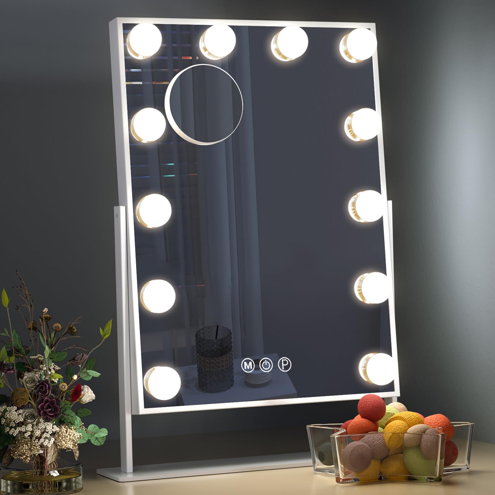 Hansong Hollywood Vanity Mirror with 12 Dimmable LED Bulbs & 10X Magnifier