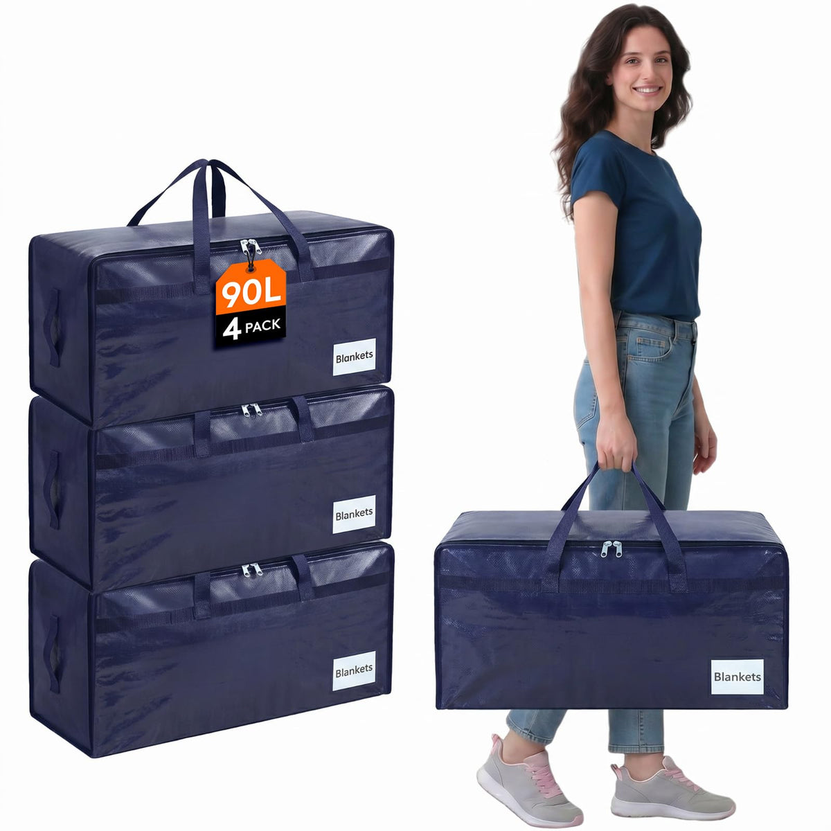 Lifewit 4 Pack Large Moving Bags with Lids and Sturdy Handles, Dark Blue - image 1