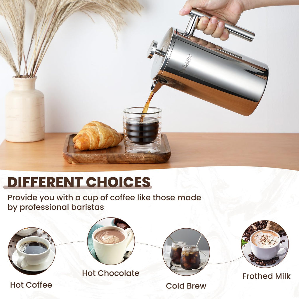 Velaze 1L French Press Coffee Maker – Double Wall Stainless Steel