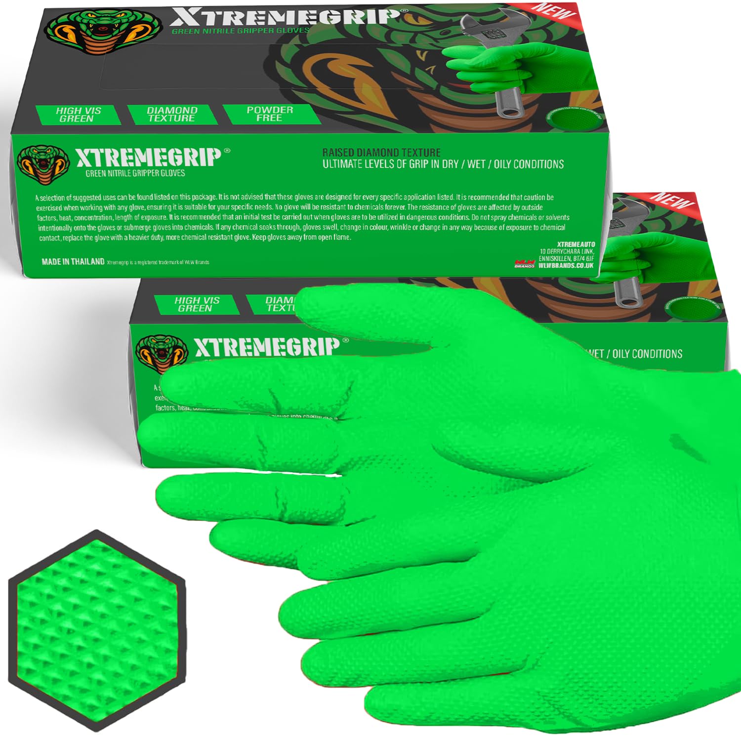 Xtremeauto Nitrile Disposable Gloves | Diamond Grip Green | Large, 2 Boxes