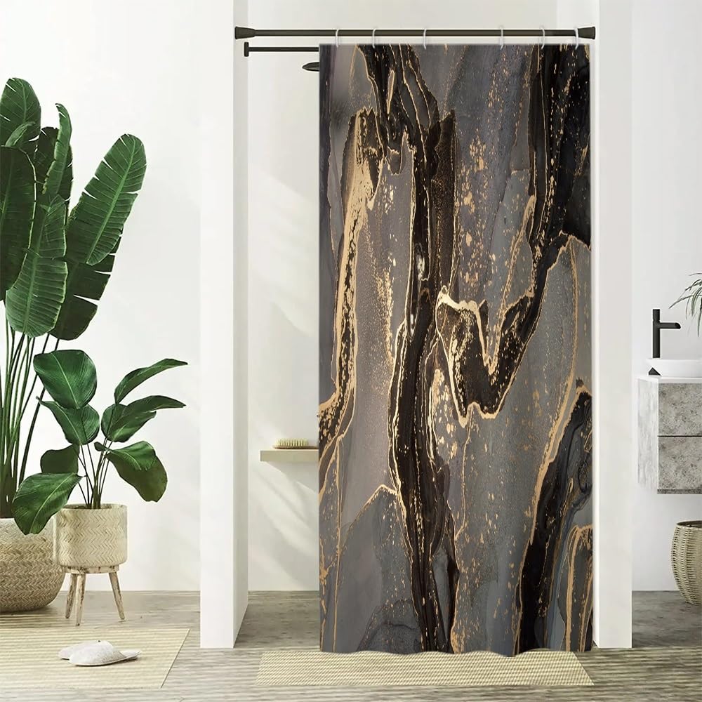 Uiiooazy Black Gold Shower Curtain, Stall Shower Curtain Abstract Marble Bath Curtain Mildew and Mould Resistant Waterproof Polyester Fabric Washable - image 1