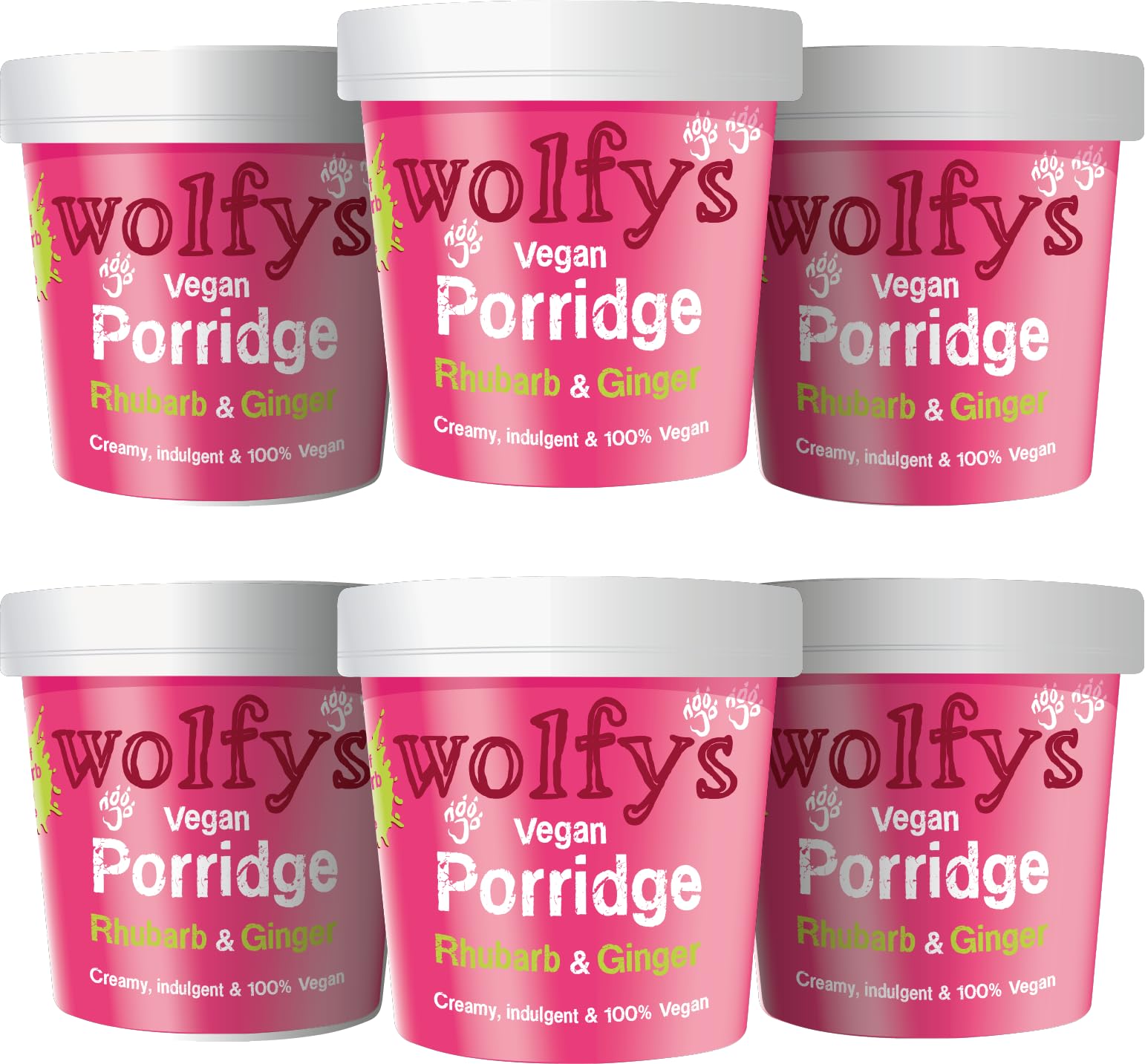 Wolfys Vegan Rhubarb & Ginger Instant Porridge Pots, 84g (Pack of 6)