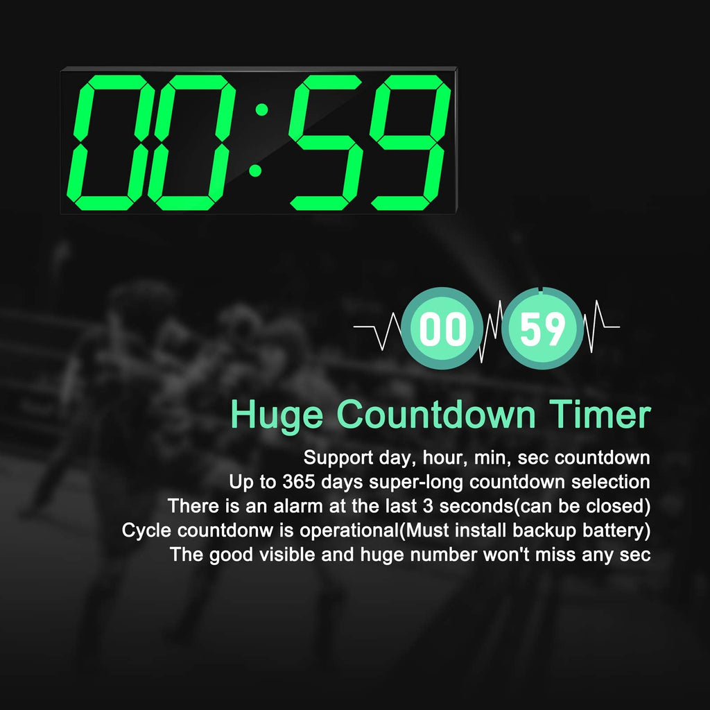 CHKOSDA 18" Large Digital LED Wall Clock with Countdown Timer – Ice Blue