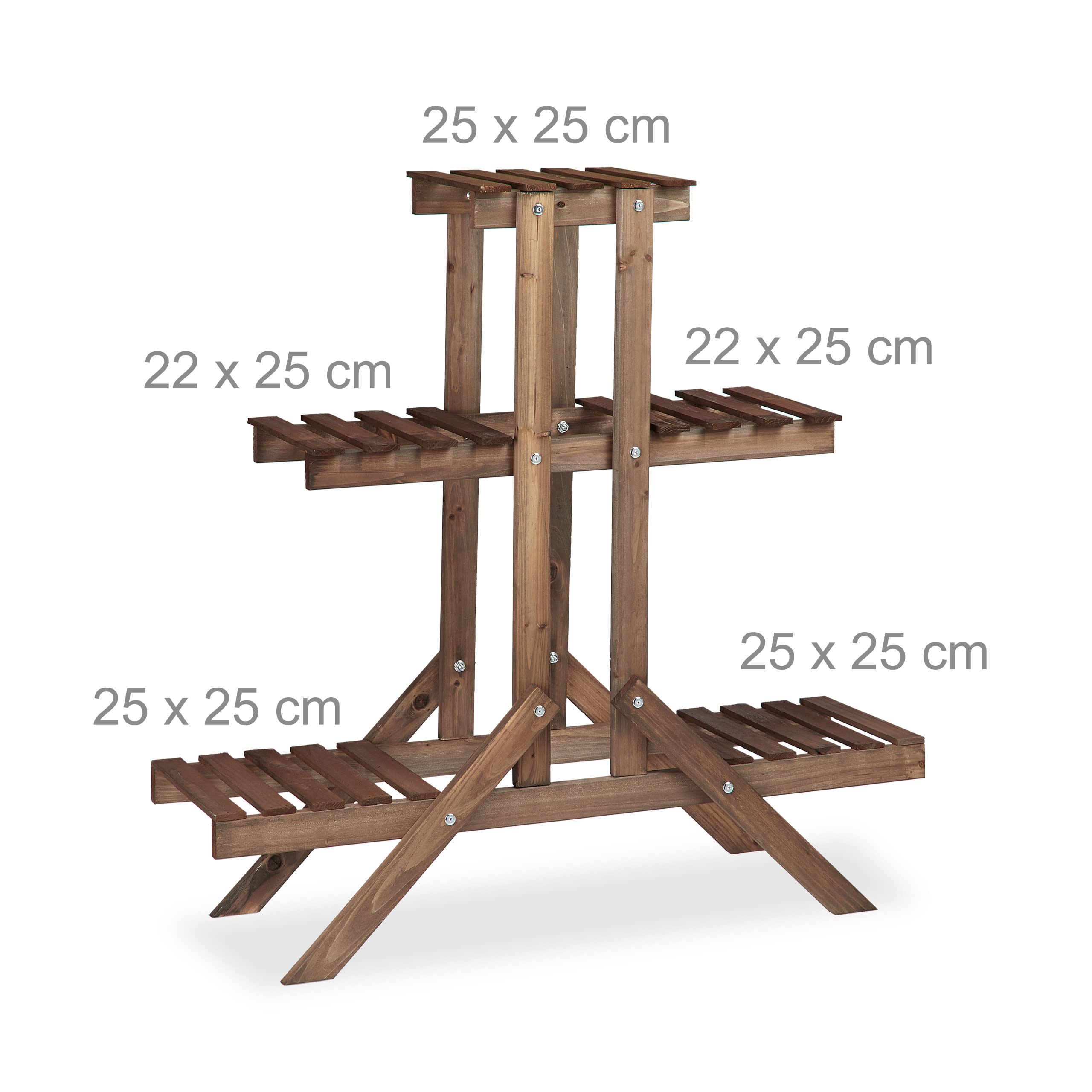Wooden Flower Ladder Rack - 3-Tier Indoor Plant Stand, Dark Brown