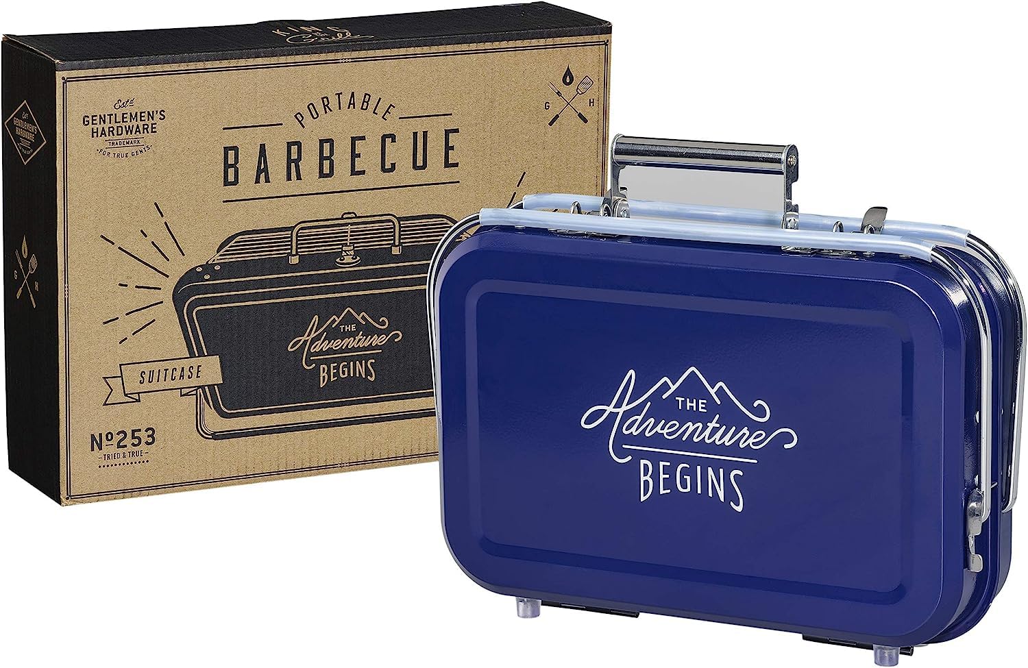 Gentlemen's Hardware Portable BBQ – Navy Blue Suitcase Charcoal Grill
