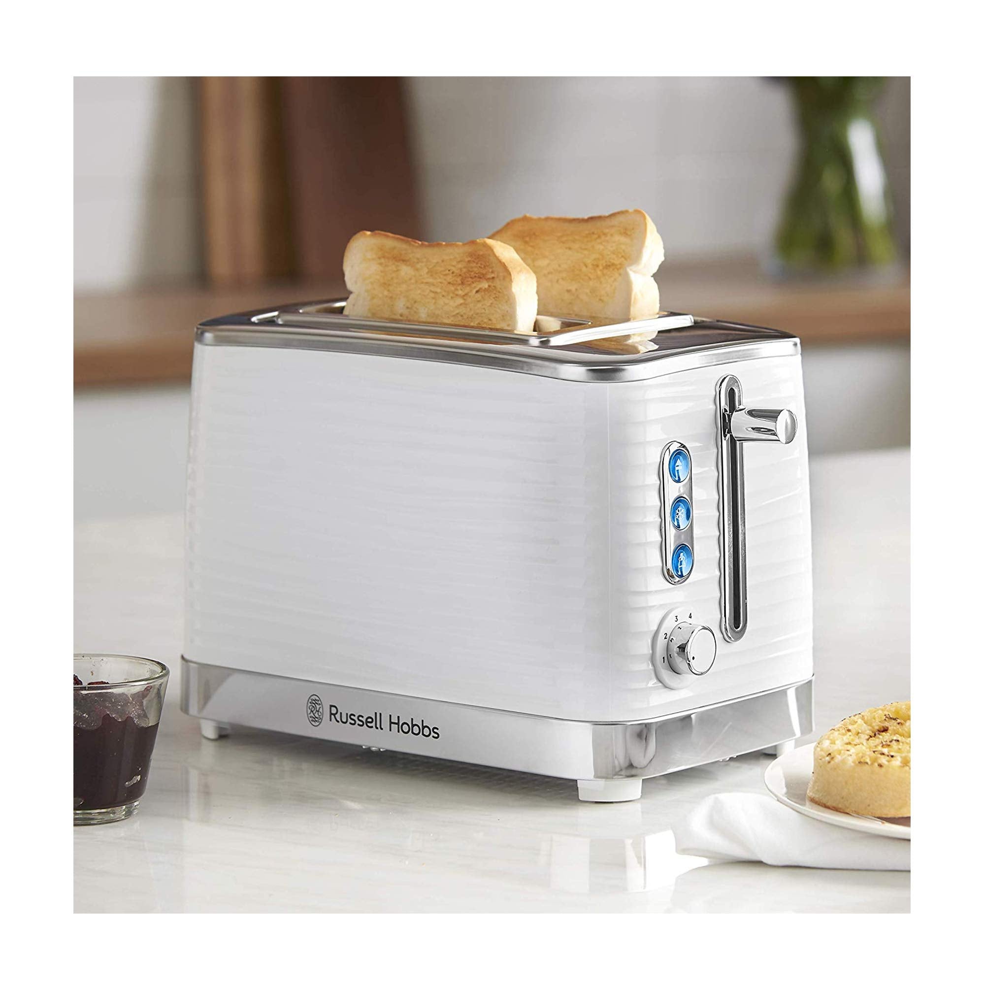 Russell Hobbs Inspire 2-Slice Toaster | High-Gloss White with Wide Slots