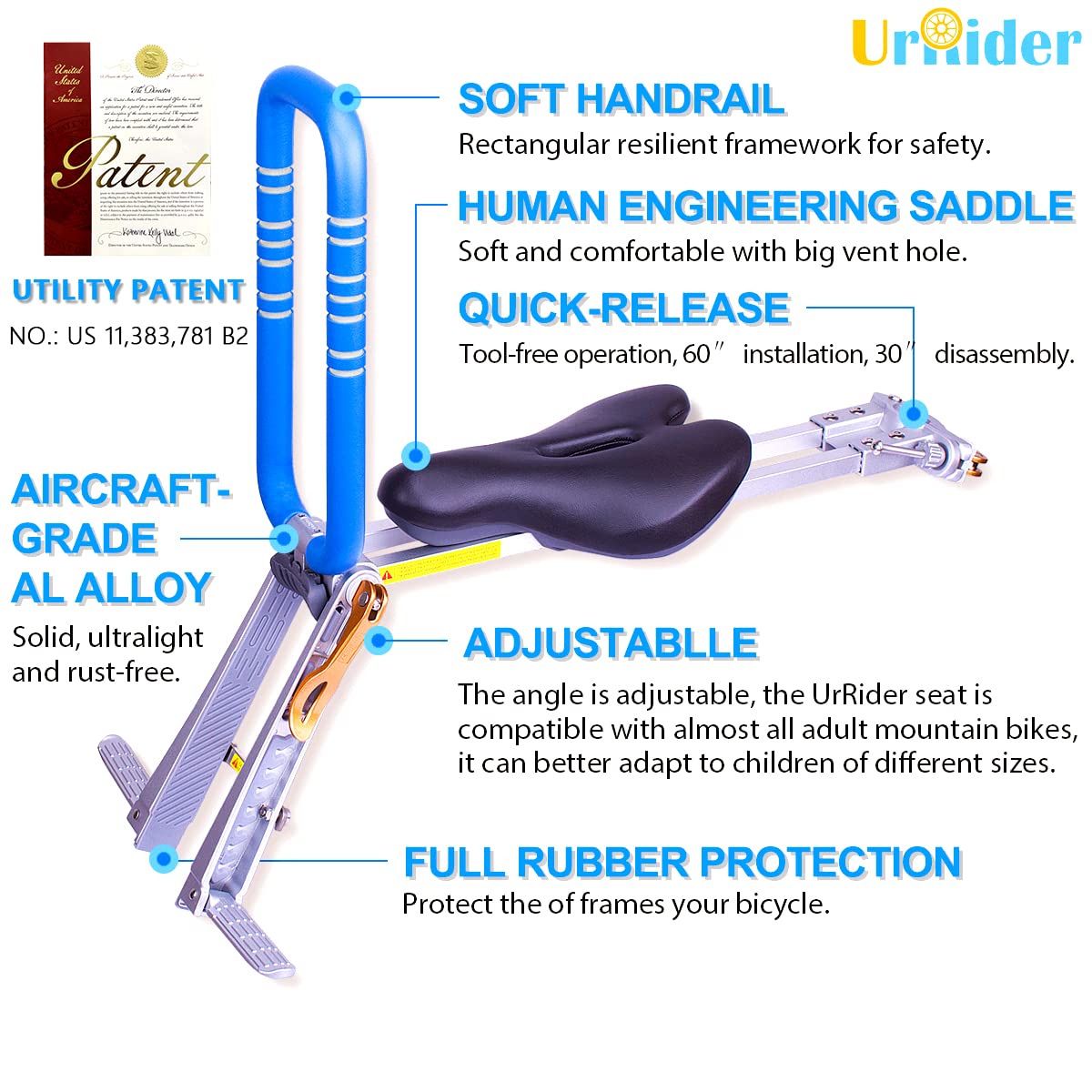 UrRider Front Mount Child Bike Seat – Portable Quick-Release Toddler Seat
