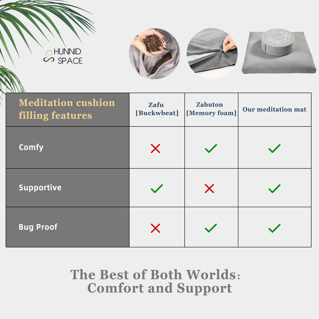 Hunnidspace Meditation Cushion Set | Memory Foam & Buckwheat Velvet Mat