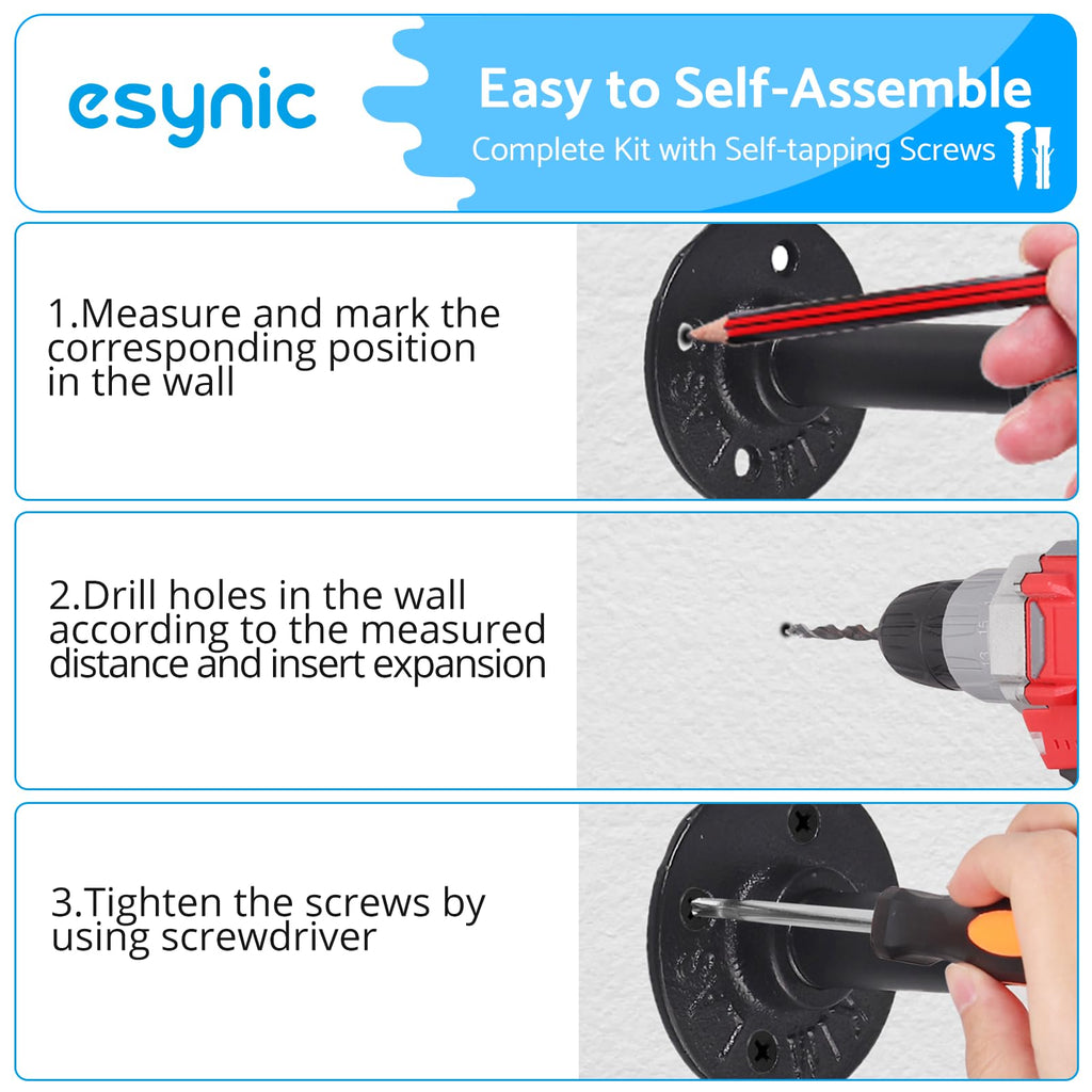 eSynic 60cm Black Industrial Wall Mounted Clothes Rail Heavy Duty - image 3