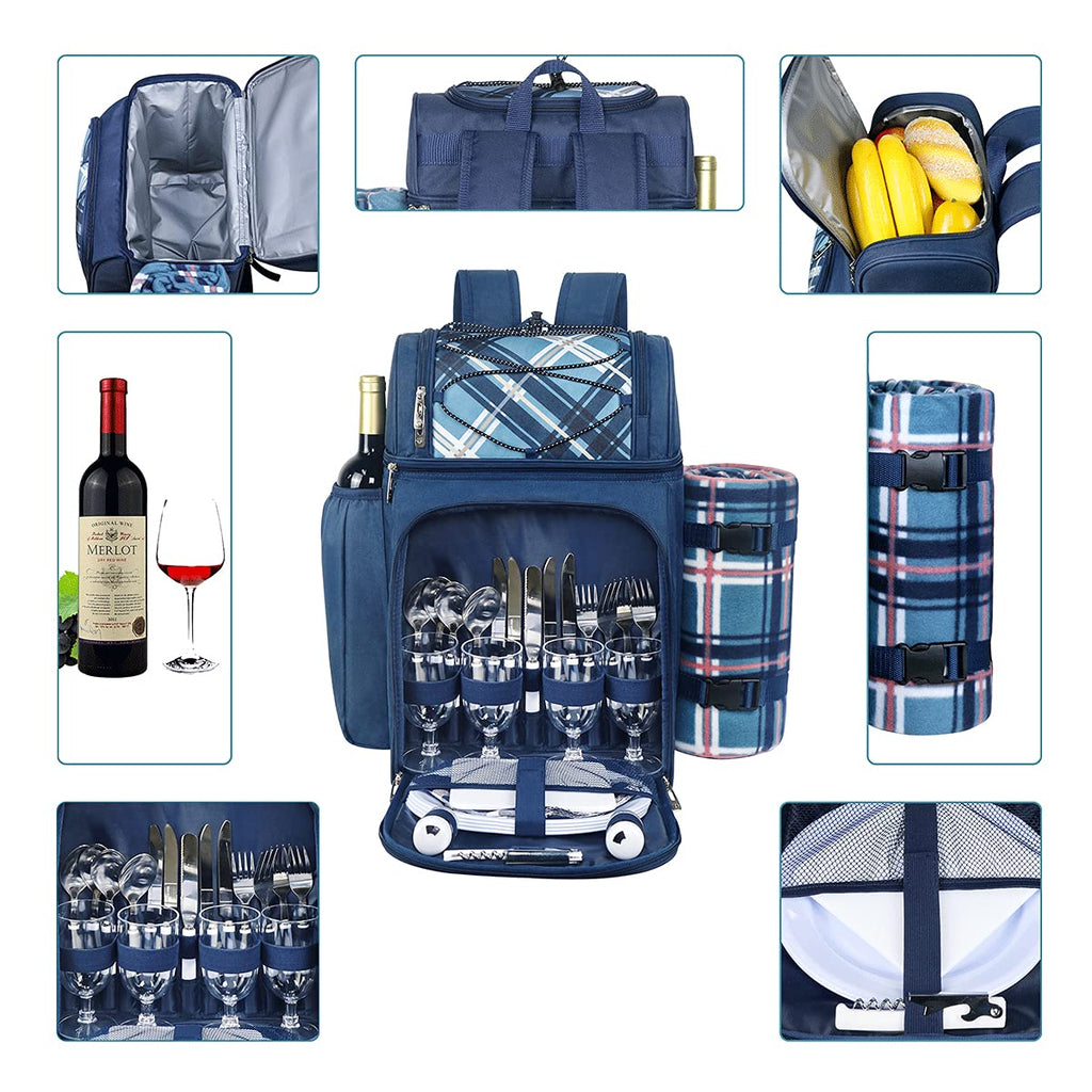 Hap Tim 4-Person Picnic Backpack | Insulated Cooler & Fleece Blanket