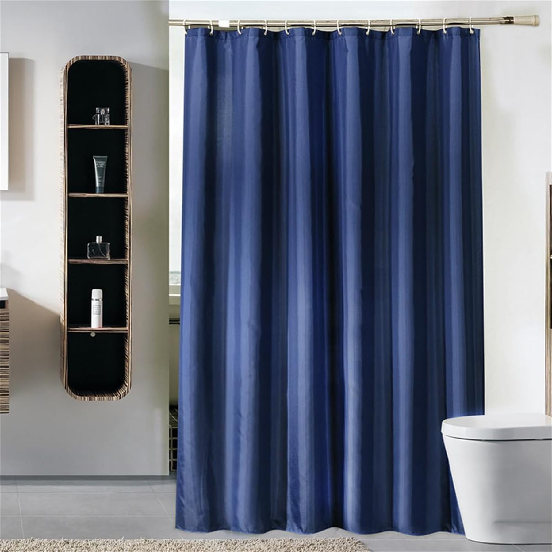 Lkw Ogechi Navy Blue Extra Wide Waterproof Polyester Shower Curtain