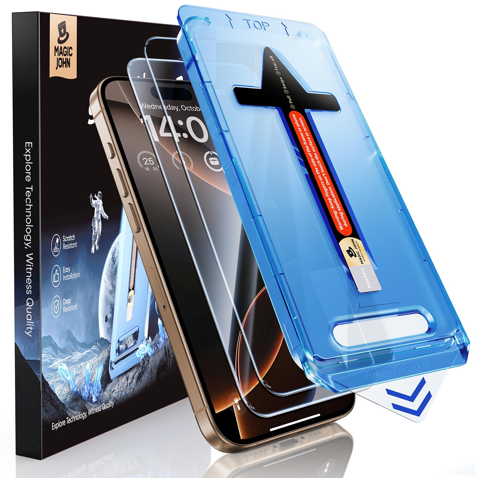 MAGIC JOHN iPhone 16 Pro Tempered Glass Screen Protector - 2 Pack