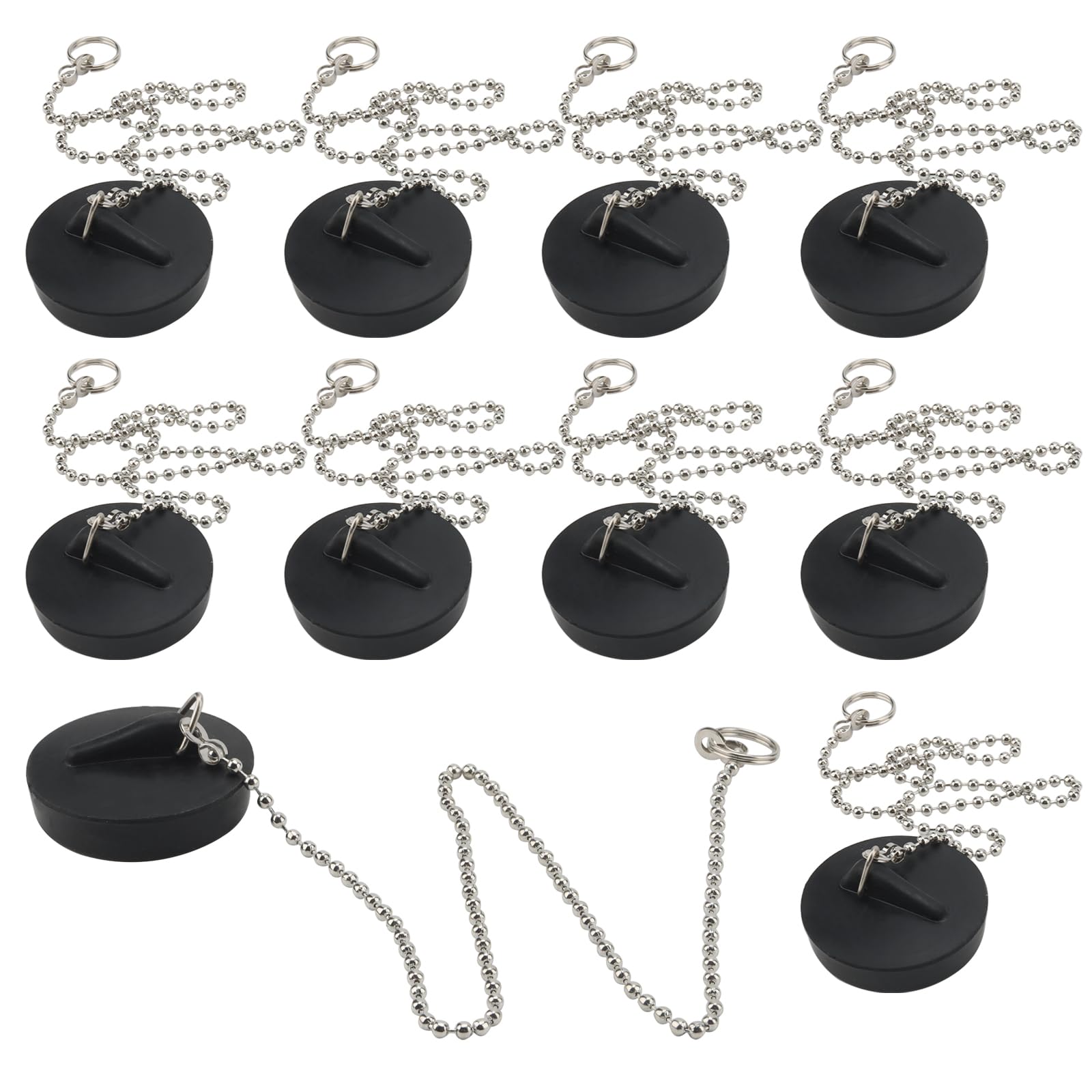 DAKFOOK 10 Pcs Universal Rubber Sink Plug with 40cm Stainless Steel Chain