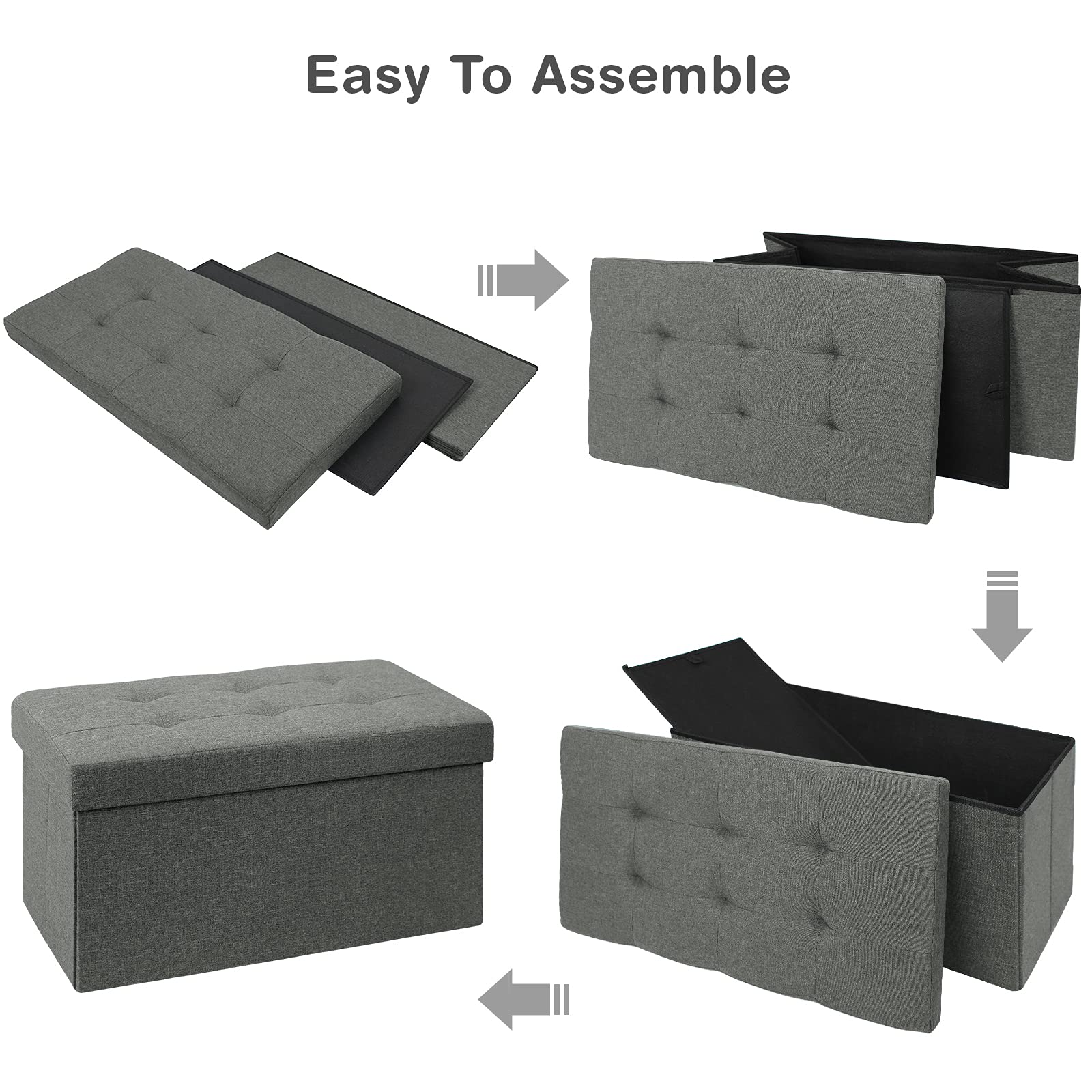 BRIAN & DANY Folding Storage Ottoman | Linen Footstool Bench - Dark Gray