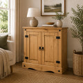 Corona Sideboard Cupboard 2 Door Solid Pine Wood with Wax Finish Mexican Style Black Metal Hardware Internal Shelf - image 1