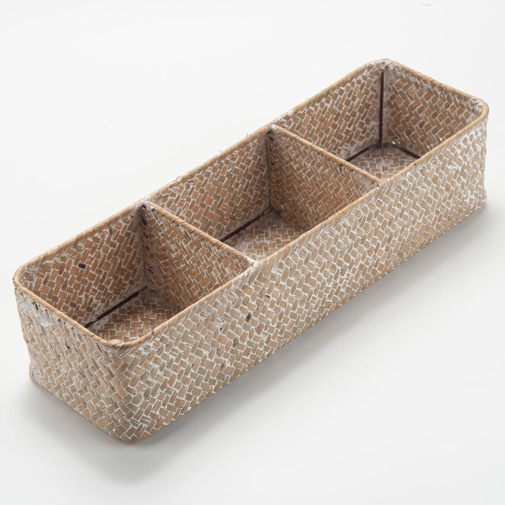Seagrass Storage Basket with 3 Sections Woven Shelf Baskets for Organizing Whitewash, 37cm x 12cm x 8cm
