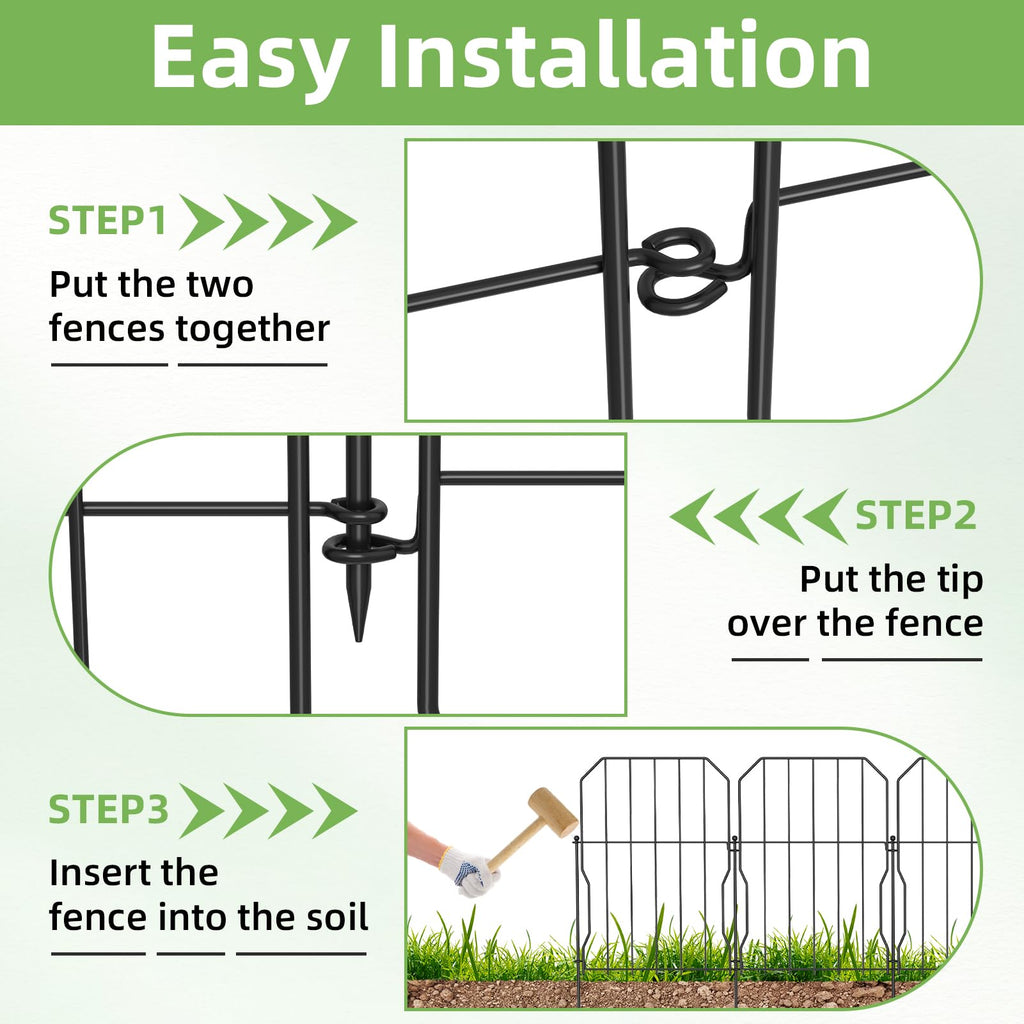 WELDUN Metal Garden Fence – 10 Pack Decorative Animal Barrier Dog Fencing