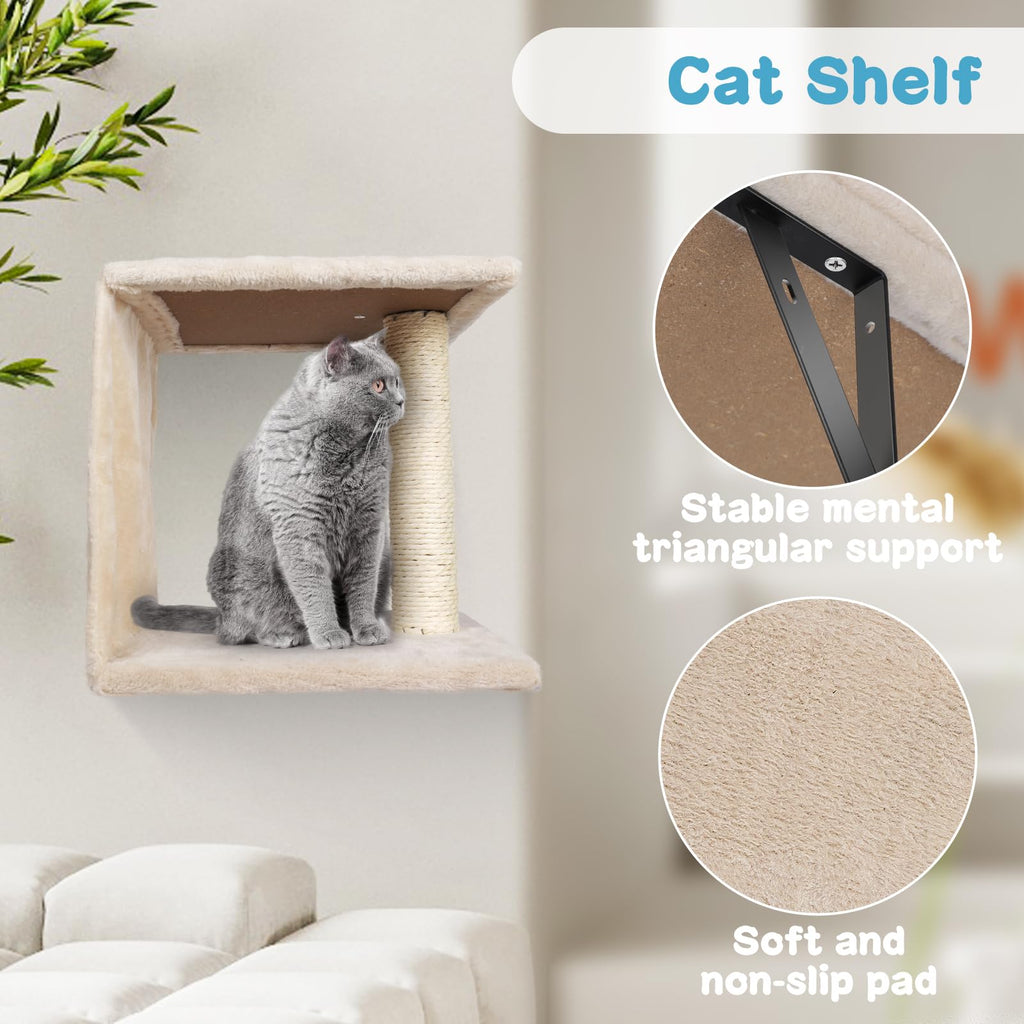 MASTERTOP 4-in-1 Cat Wall Furniture Set – Sisal Scratching Post & Tree