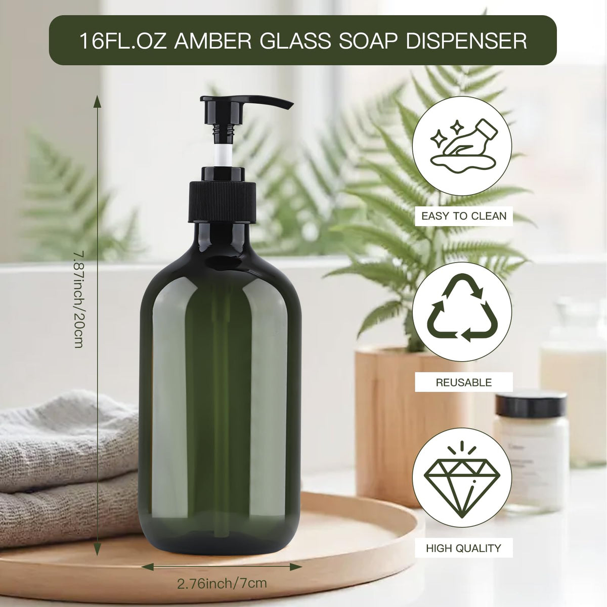 Soap Dispenser with Pump, 2 Pack Empty Refillable Pump Bottle Dispensers 500ml Bathroom Liquid Hand Dish Soap Dispenser Bottles Containers Plastic - image 2