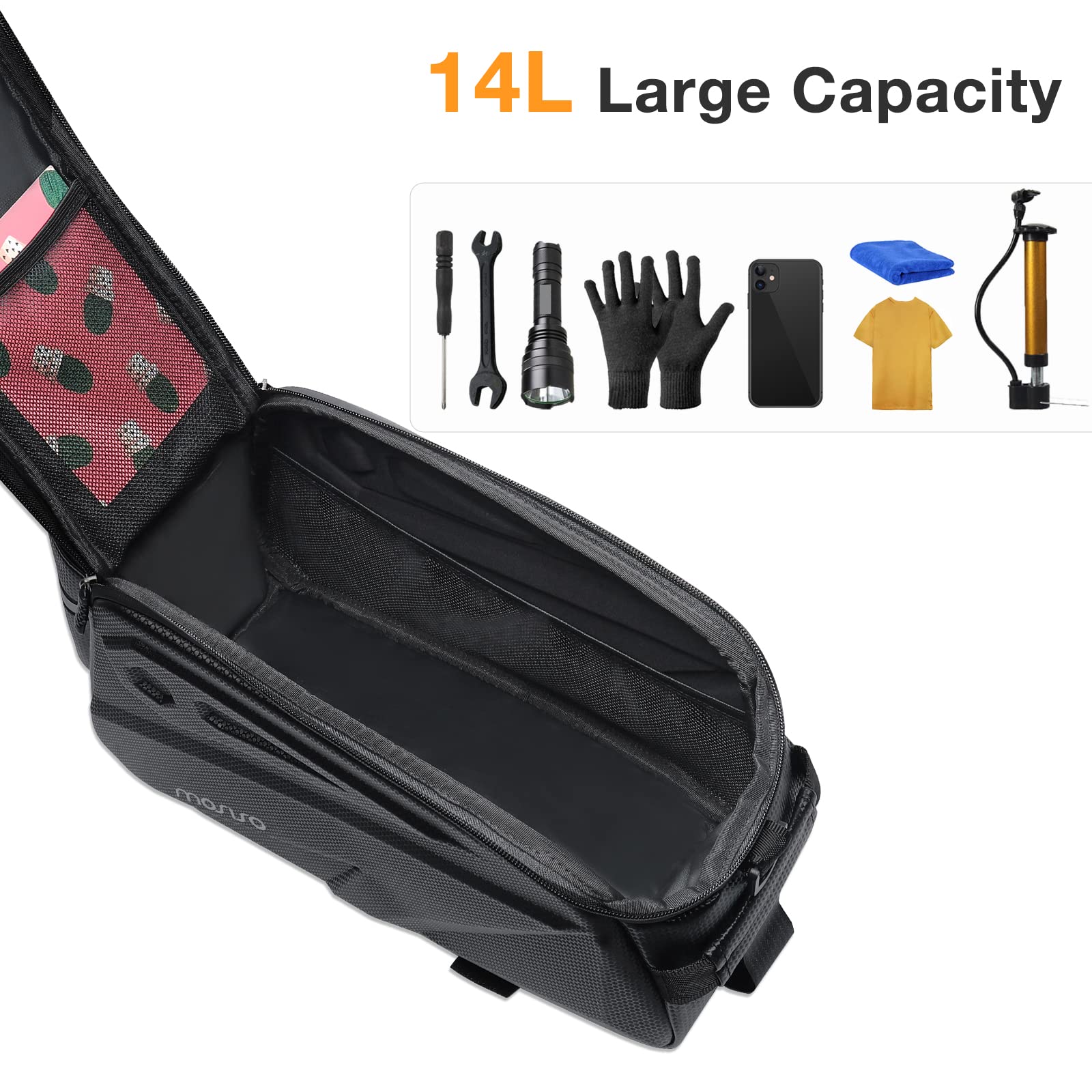 MOSISO 14L Waterproof Bike Rack Bag – EVA Rear Seat Trunk Pannier, Black