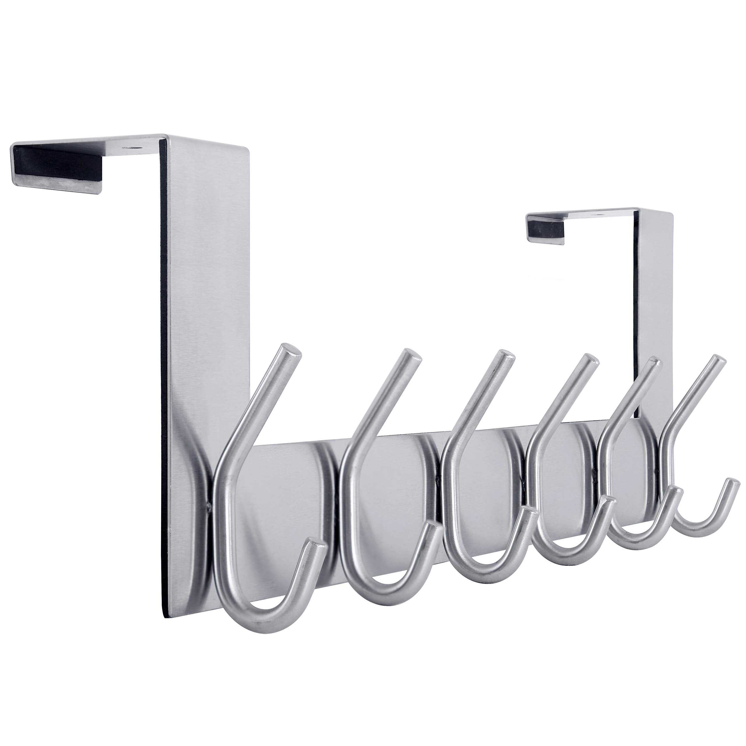 WEBI Over The Door Hook Rack – 6 Hook Silver Metal Towel Hanger