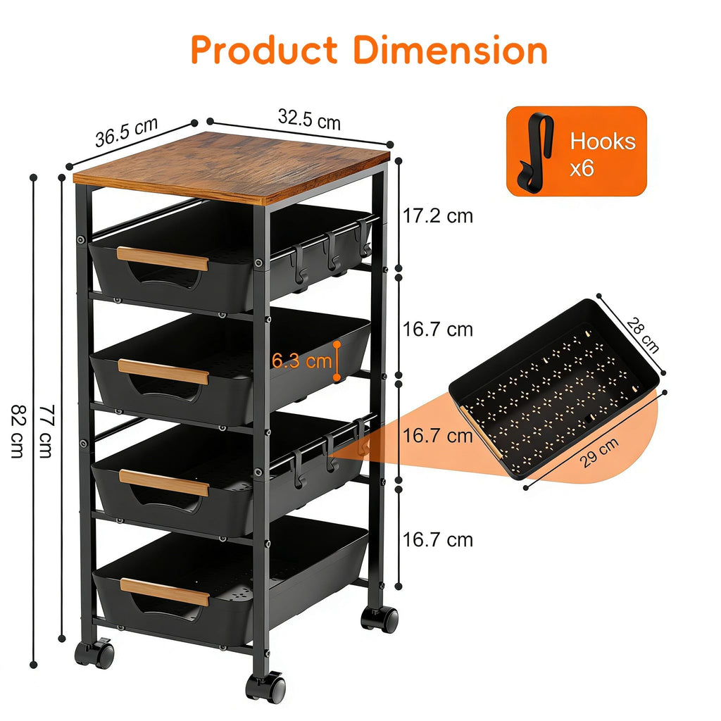 Uwoodia 5-Tier Slim Storage Trolley on Wheels, Metal Kitchen Rolling Cart with Pull-Out Baskets - image 5